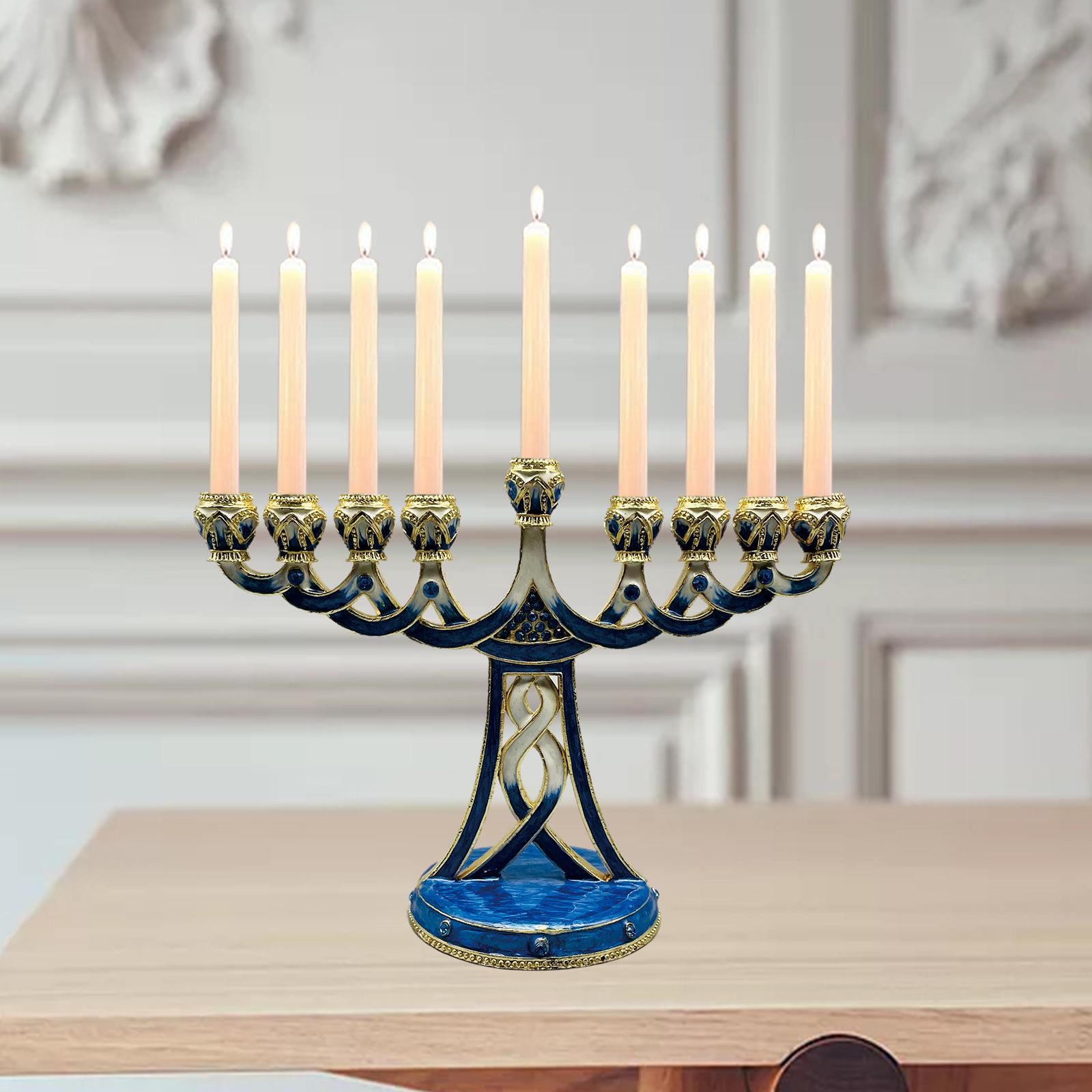 Candle Holder Decor - Geëmailleerde Menora kaarsenhouder, antieke 9-armige kaarsenstandaard