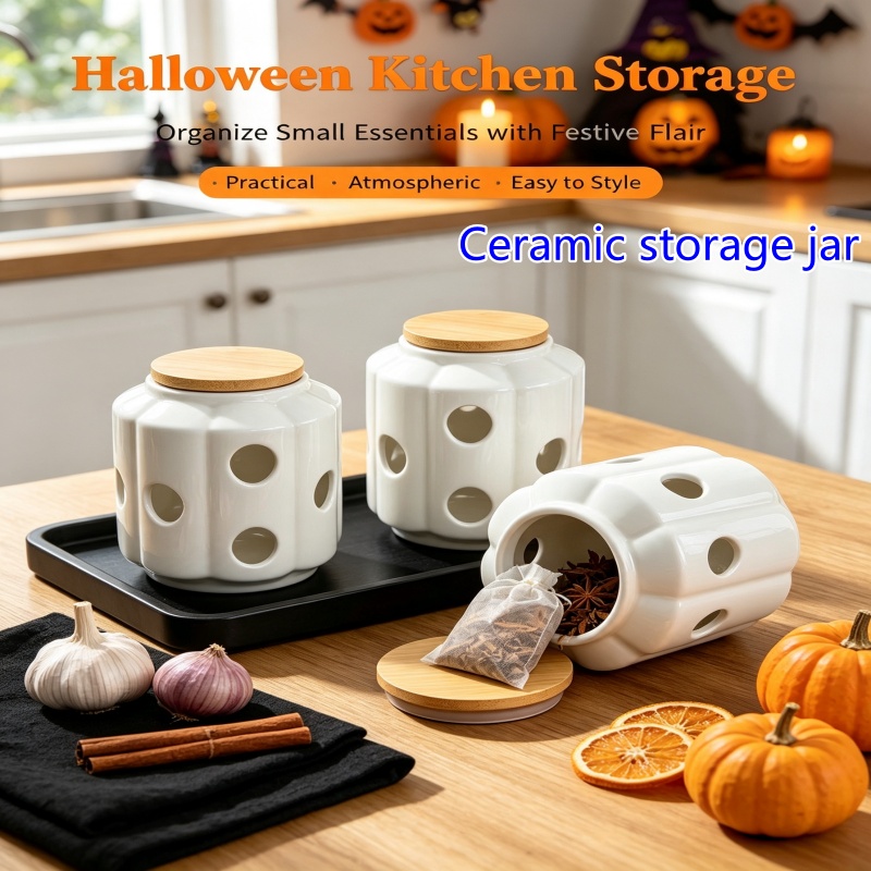 Candle Holder Decor - Nieuwe Noordse keramische opbergpot, Halloween-kaarsenhouder, bureau-organizer,