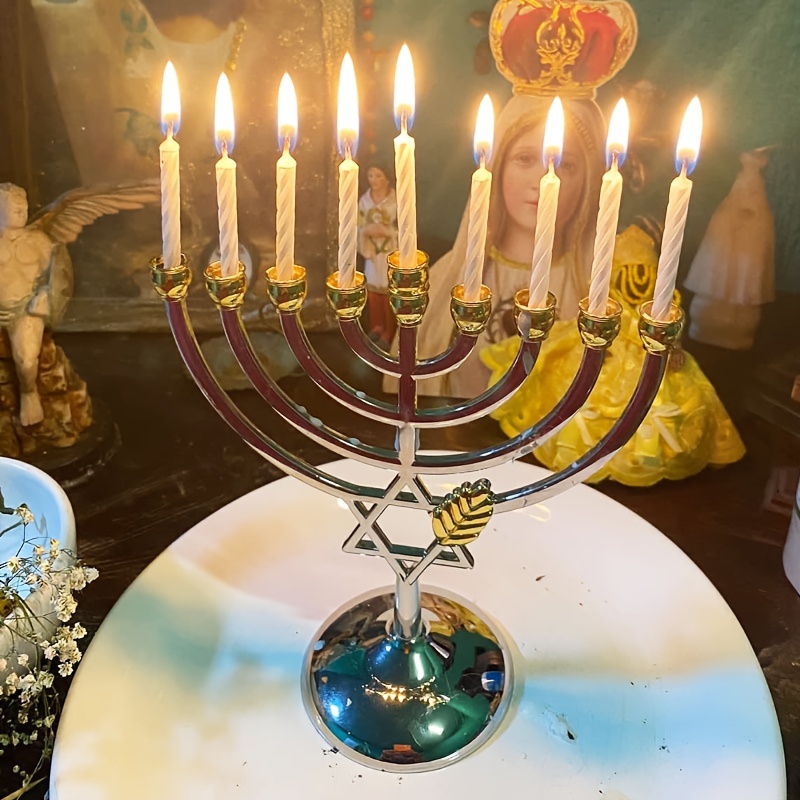 Candle Holder Decor - Hanukkah Menora 9-takkige kaarsenhouder Davidster Metalen