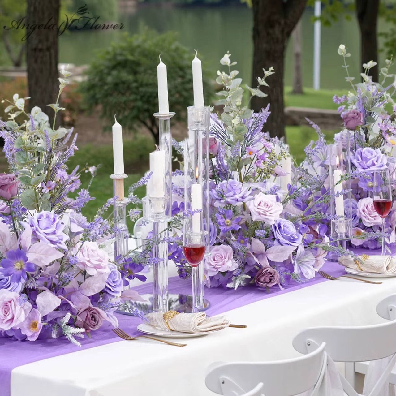 Table Runner - A8966 Rode vrijstaande bloemstukken, bloembollen, kunstmatige