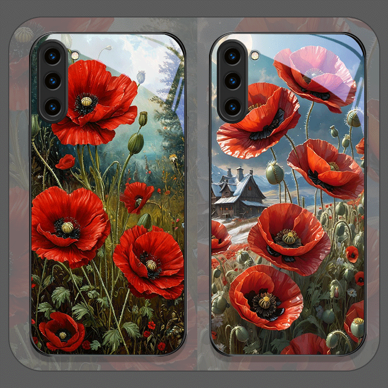 Vase Decor - Retro Poppy Bloemen Bloeiend Heet Rood